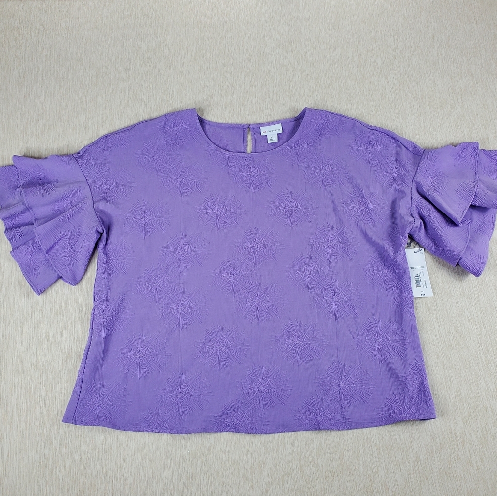 Liz Claiborne Women's XL Purple Paisley Ruffle Sleeve Chic Blouse ~ NWT Top